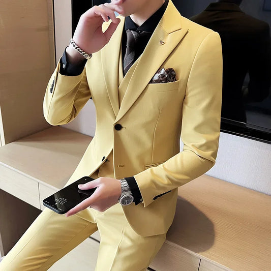(Blazer+ Vest + Trousers) 2023 Latest Design Double Breasted Vest Men's Suit High Quality Business Simple Casual Dress Wedding