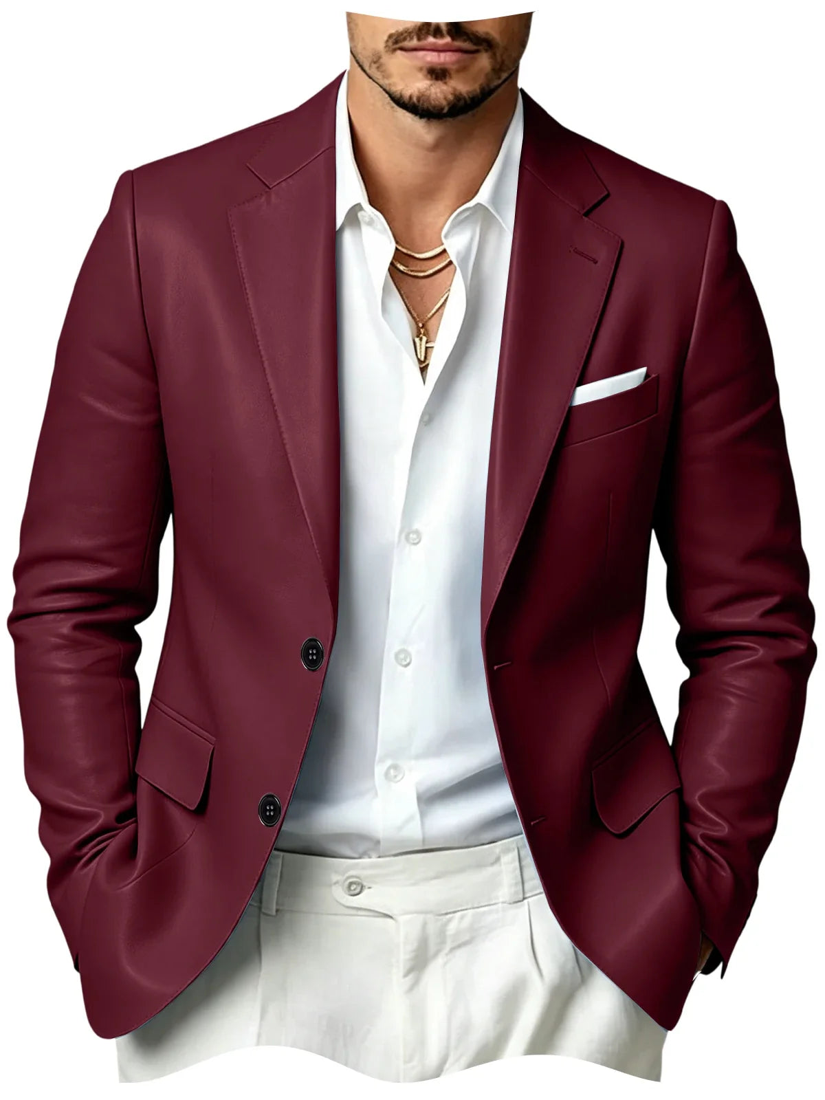 Men's Faux Leather Blazer Slim Fit 2 Button Notched Lapel Suit Jacket Business Formal Leather Sport Coat For Wedding Party