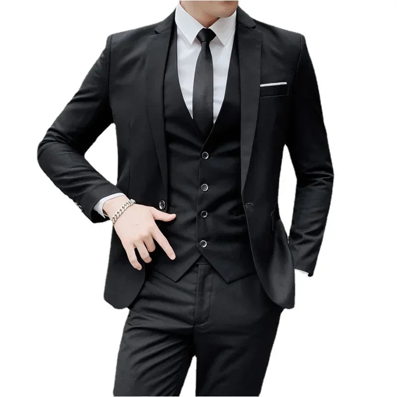 Men's 3-Piece Formal Suit | Smart Casual Blazer, Vest & Pants | Korean Business Style
