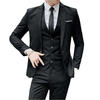 Men's 3-Piece Formal Suit | Smart Casual Blazer, Vest & Pants | Korean Business Style