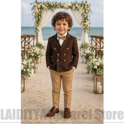 Boys Double Breasted Suit Set Chic Blazer Pants Kids Outfit For Beach Wedding Page Boy Birthday Party Formal Tuxedo 2 Piece