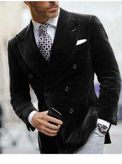New Velvet Double Breasted Men's Jacket Business Outfit ,Autumn Winter Warm Blazer For Men Banquet Party Wear Plus Size