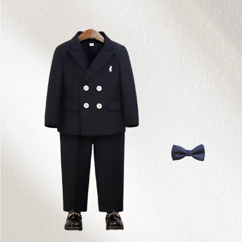 Boys Spring Autumn Double-breasted Suit Set Boys Elegant Wedding Suits Children Piano Host Speech Chorus Performance Costume