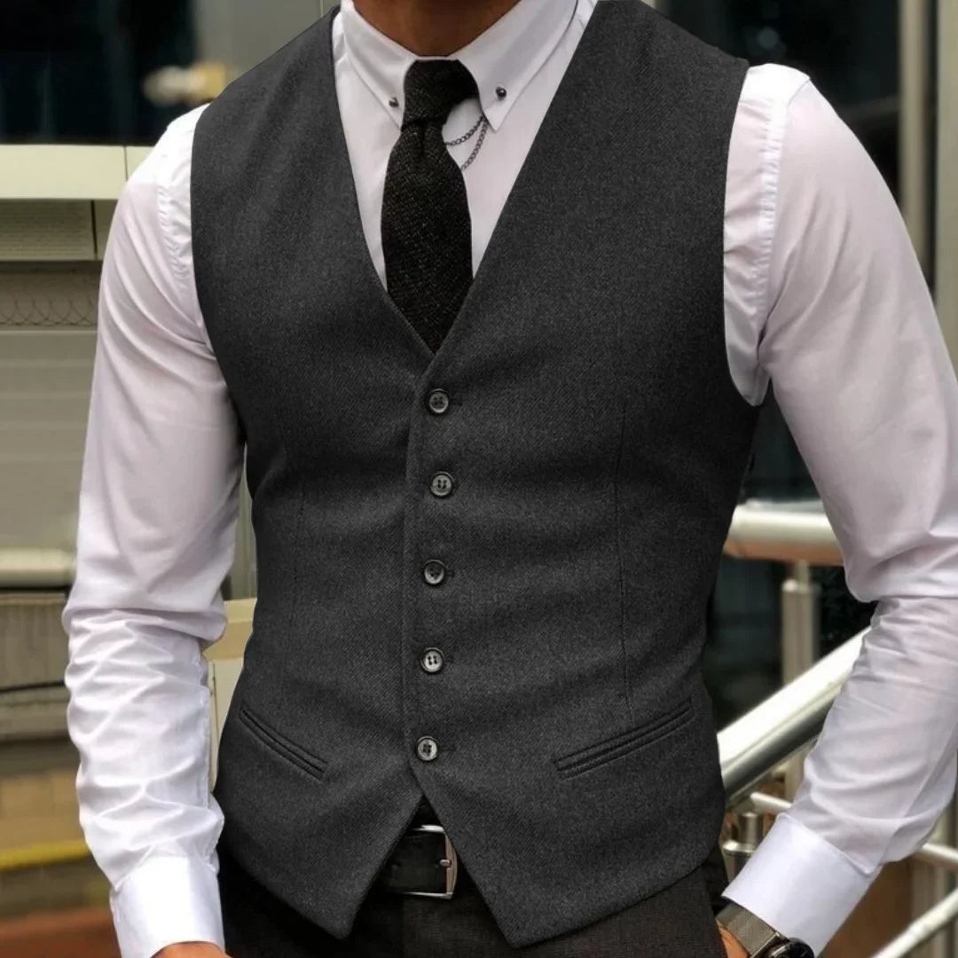 Men's Vest Herringbone Single Breasted Lapel Waistcoat for Wedding & Formal Occasions