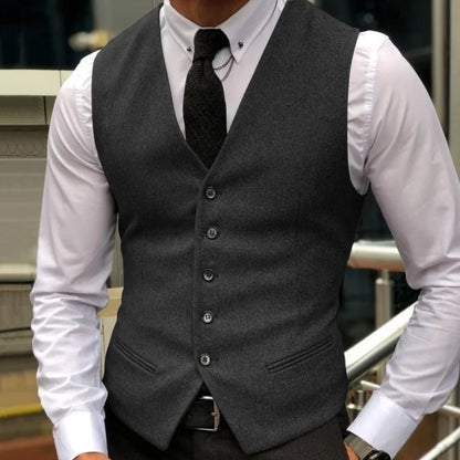 Men's Vest Herringbone Single Breasted Lapel Waistcoat for Wedding & Formal Occasions