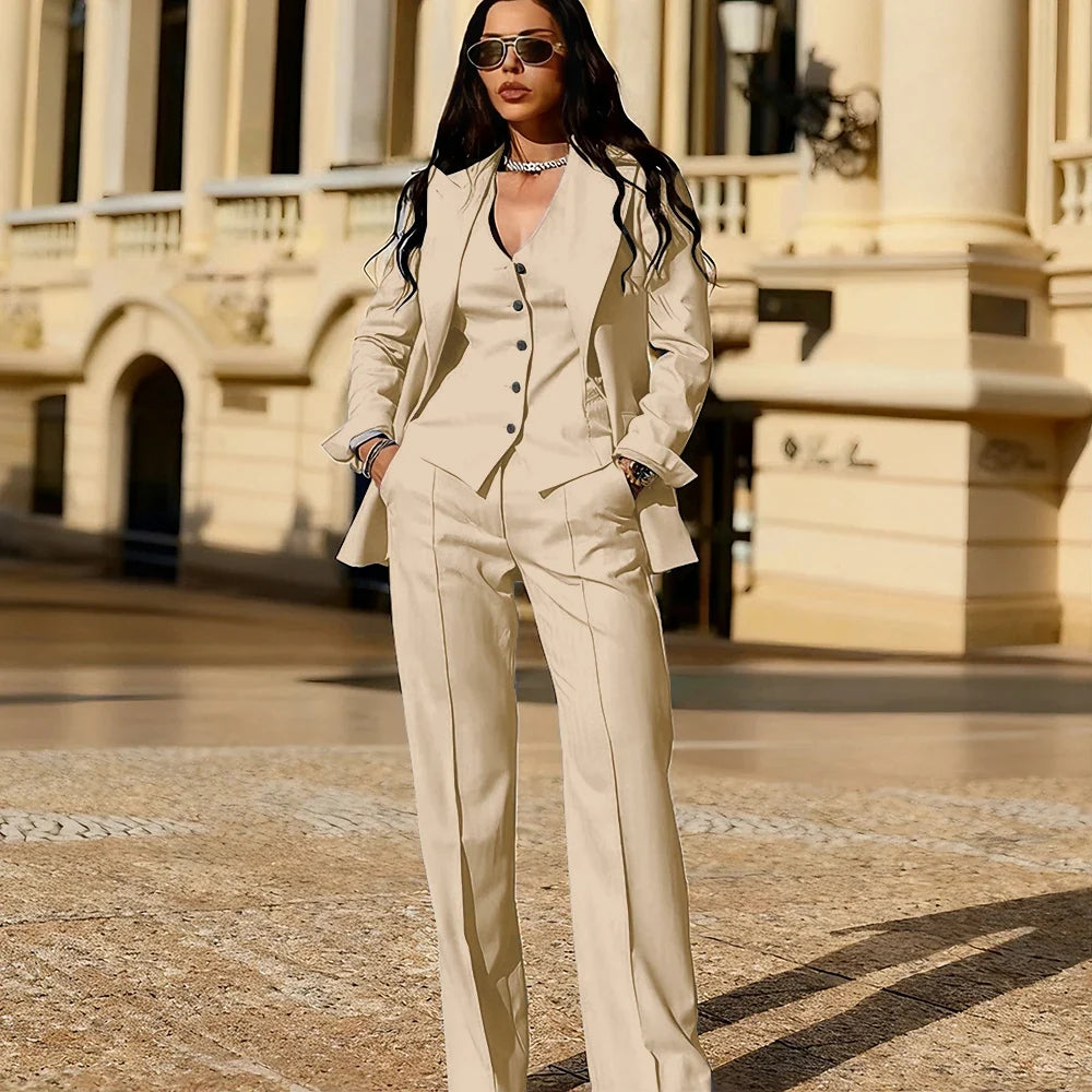 Light Blue 3 Piece Suit Set New Women's Jackets Single Breasted Peaked Lapel Blazer+Vest+Pants Formal Office Commute Outfit