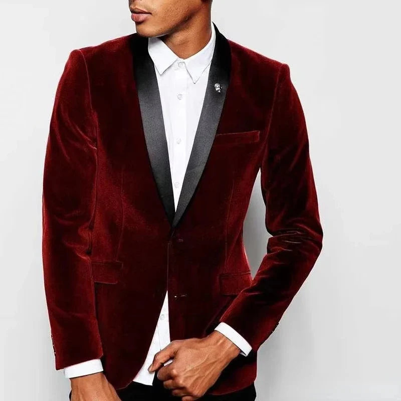 Latest Velvet 1 Piece Men Suit Shawl Lapel Slim Fit Wedding Tuxedos for Men Business Evening Party Blazer Costume Homme