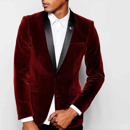 Latest Velvet 1 Piece Men Suit Shawl Lapel Slim Fit Wedding Tuxedos for Men Business Evening Party Blazer Costume Homme
