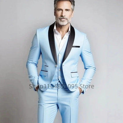 Classic Style 3 Piece Slim Fit Green Men Suit Groom Tuxedos Shawl Lapel Single Breasted Blazer Vest Pants Set Party Men Clothing