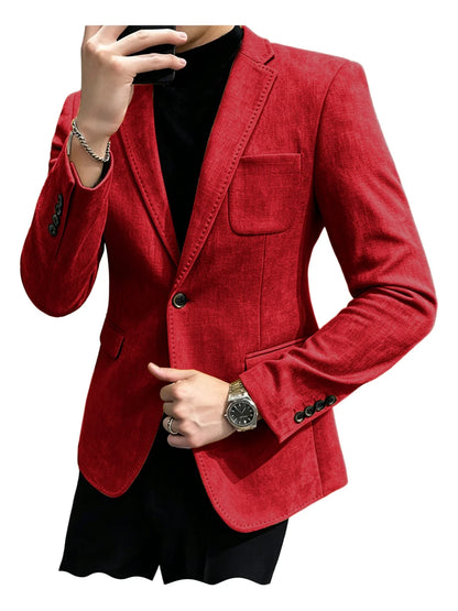 Cotton Linen Blend Men Suit Blazer Slim Fit Breathable Soft Man Jacket For Business Wedding Office Daily Vacation Outdoor Coat