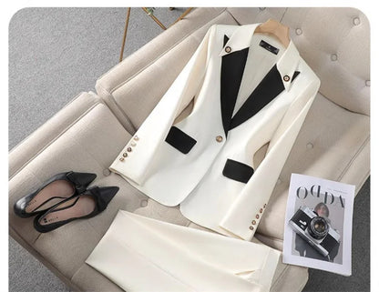 Fashion Red Black Beige Women Pant Suit 2 Piece Set Office Ladies Female Business Work Wear Formal Blazer Jacket And Trouser