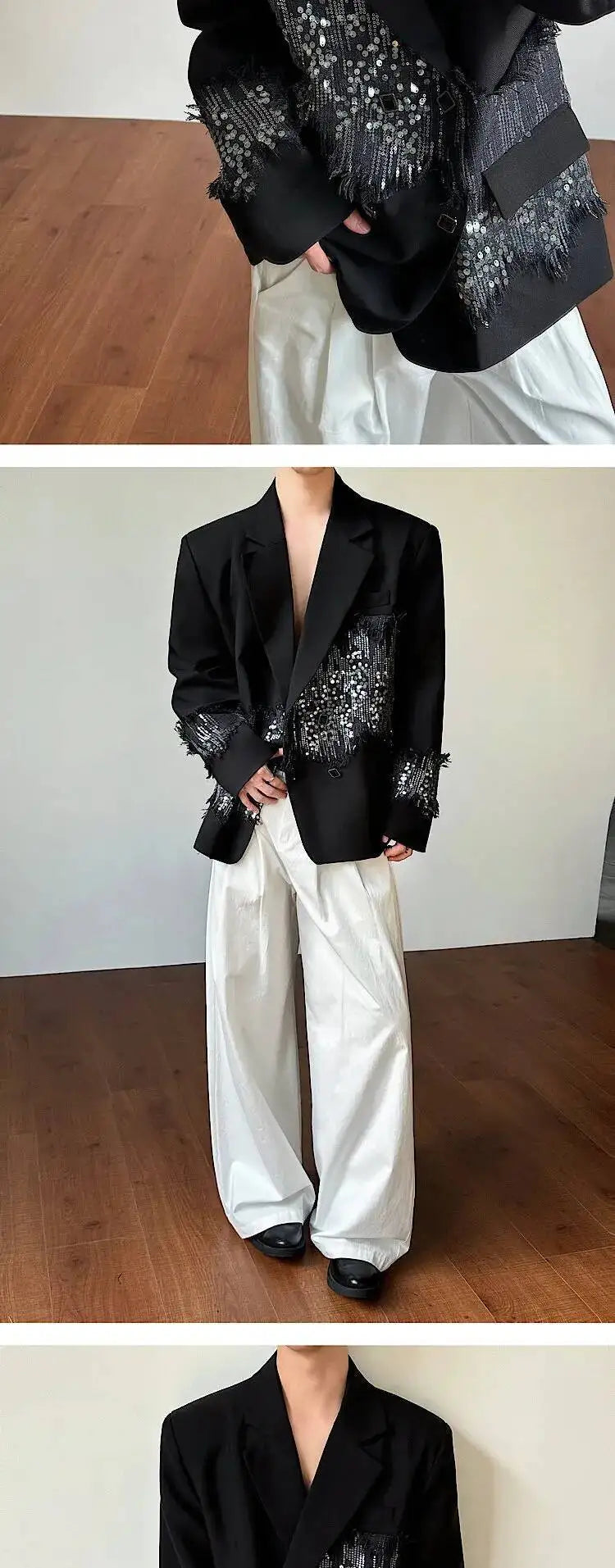 2026 Spring New Sequin Patchwork Design Blazer Coat Men's Trendy Luxury Original Night Club Outfit Casual Jacket JY6775