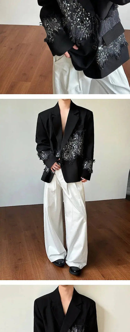 2026 Spring New Sequin Patchwork Design Blazer Coat Men's Trendy Luxury Original Night Club Outfit Casual Jacket JY6775