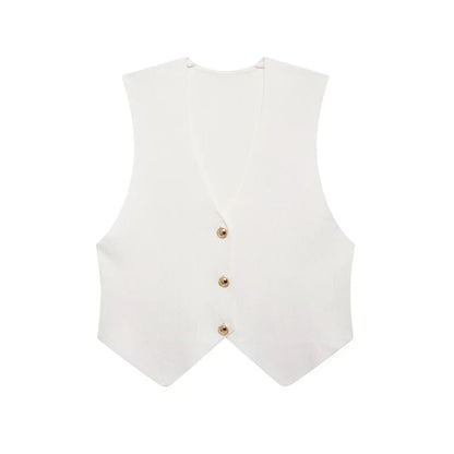 Women's Front Button Crop Knit Vest Sweater, V Neck, Sleeveless, Female Waistcoat, Chic Tops, Fashion
