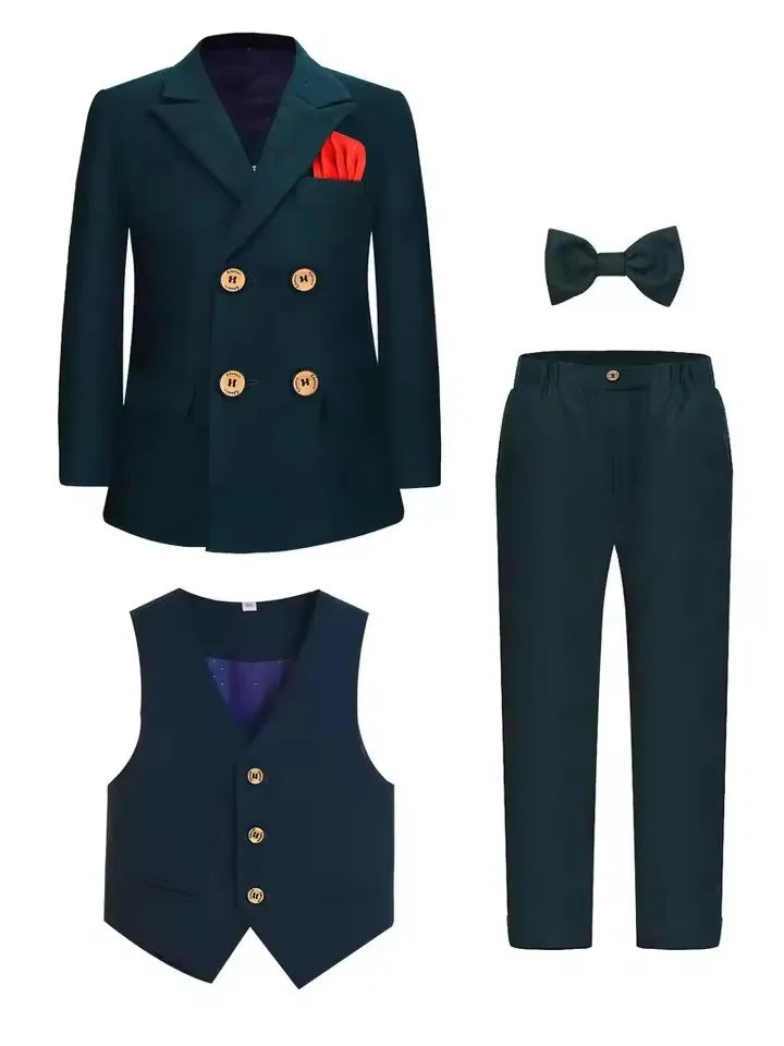 Boys Spring Autumn Suit Set Kids Wedding Birthday Party Performance Costume Children's Green Host Piano Blazer Suit