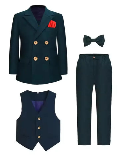Boys Spring Autumn Suit Set Kids Wedding Birthday Party Performance Costume Children's Green Host Piano Blazer Suit