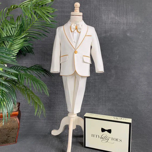 Fashion Boy Suits 2 Piece Shawl Lapel Formal Wedding Tuxedos Party Chic One Button Graduation Kids Clothes (Blazer+Pants)