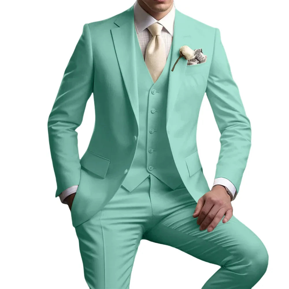 Men's Notched Lapel Suit Set 3 Pieces Wedding Groom Sets Autumn Long Sleeve Tuxedo For Men Banquet Party Outfit Dancing Wear