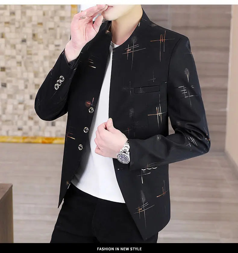 Blazer Fashionable Outdoor Travel Youthful Wedding Versatile Host for Campus Slim-fit Casual Lightweight Stripes Men's Blazer