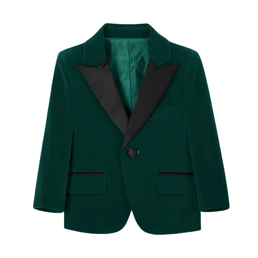 New Autumn Boys Handsome Velvet Jacket For School Performance High Quality Peak Lapel Kids Blazer Banquet Party Wear 2-20T