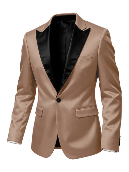 Luxury Satin Men's Tuxedo Blazer Black Peak Lapel One Button Slim Fit Suit Jacket Formal Business Casual Suit For Wedding Party