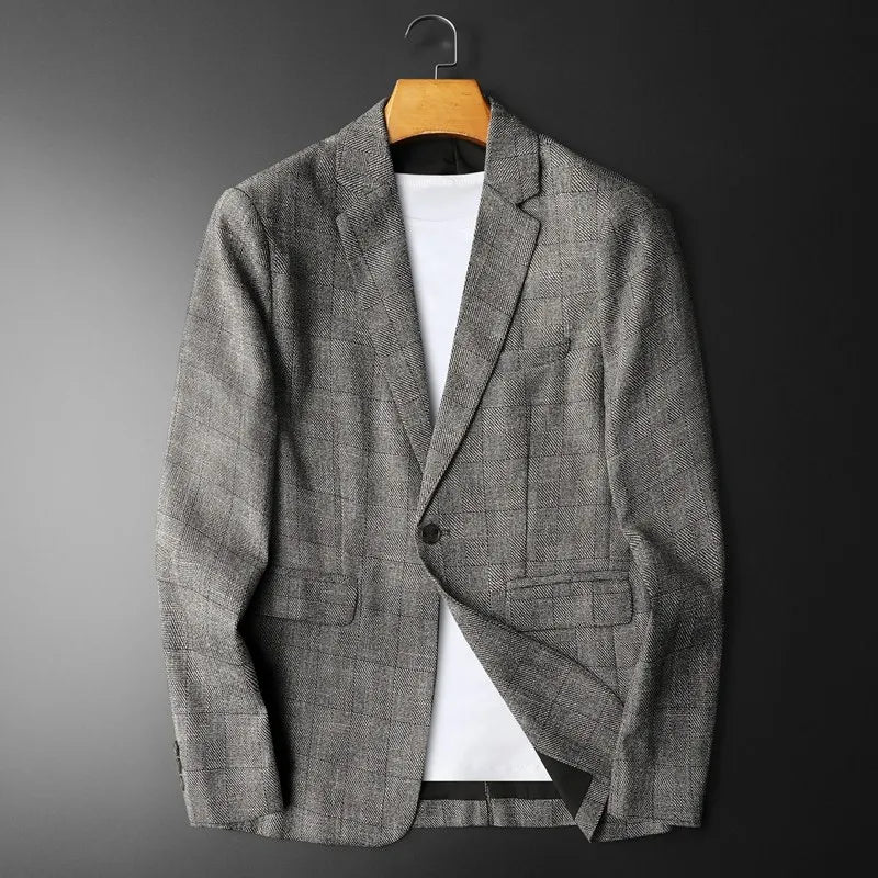 Spring Autumn Classic Checkered Suit Jacket Men Slim Fit Casual Business Office Uniform Formal Jacket Wedding Groom Men Blazers