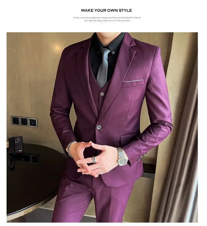 Suit (Blazer + Vest + Pants) Men's Smart Casual Business Formal Korean Style Banquet Suit