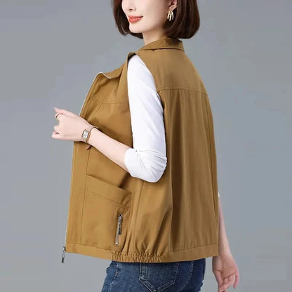 Spring Autumn Women's Vest Jacket Coats 2025 New Solid Sleeveless Jacket Female Waistcoat Casual Tops Outerwear Chaleco Mujer