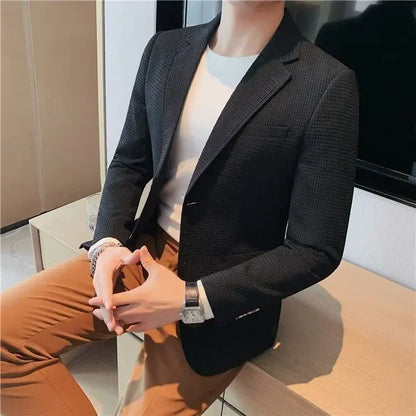Men's Single Breasted Blazer – Korean Style Suit Jacket for Business & Smart Casual