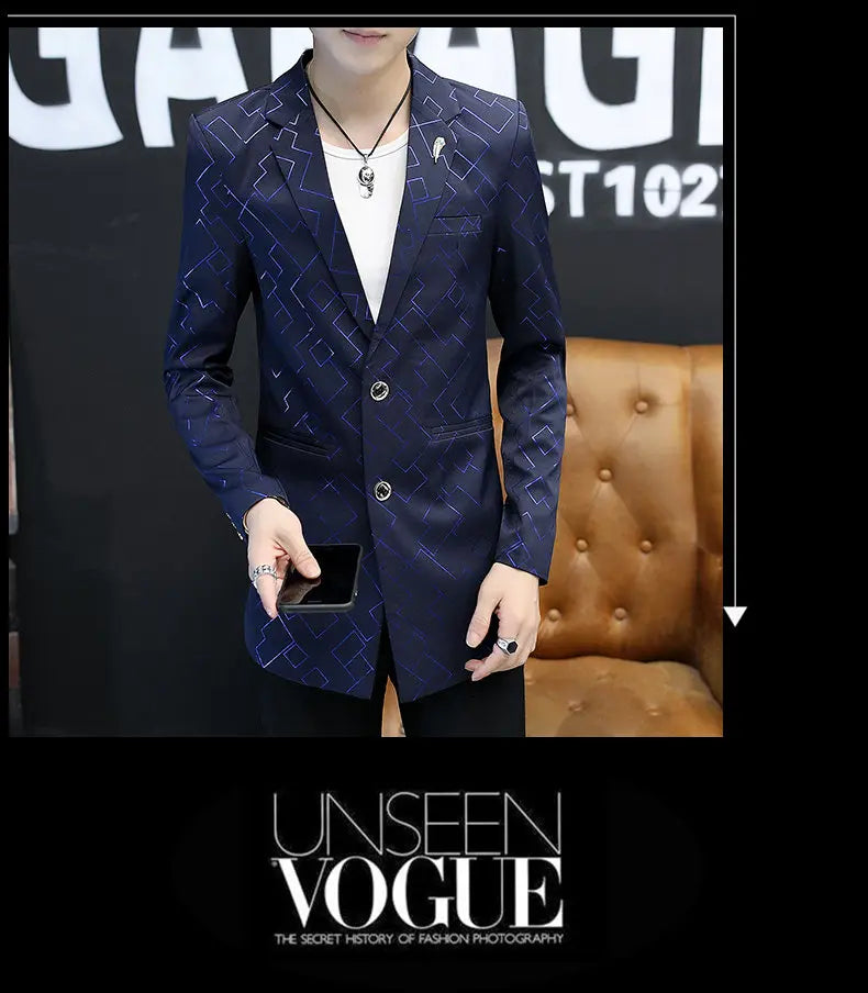 Blazer Fashionable Outdoor Travel Youthful Wedding Versatile Host Gentleman Slim-fit Casual Mid-length Stripes Men's Blazer