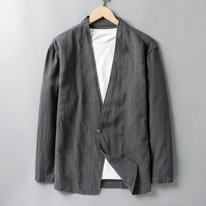Cotton 30%, Hemp 70%, Blazer Men Fashionable Business Gentleman Casual Gathering Trendy Versatile and Breathable Relaxed Blazer