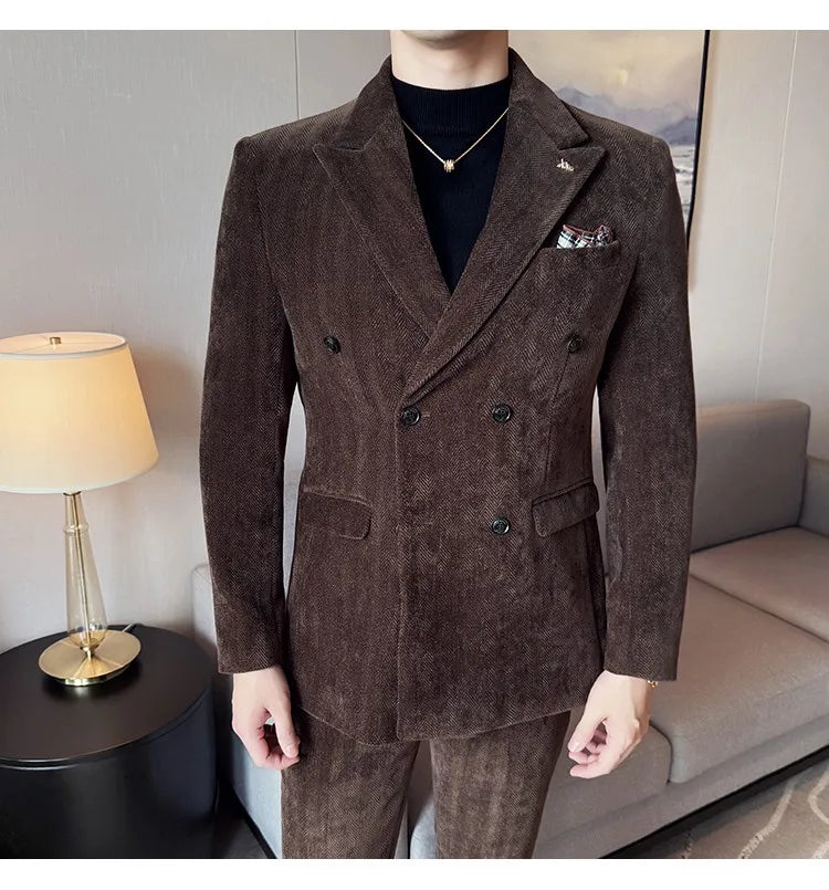 2025 Winter Woolen Men's Wedding Groom Suit Double Breasted Suit 3 Piece Set Business Casual Office Work Party Prom Dress Suits