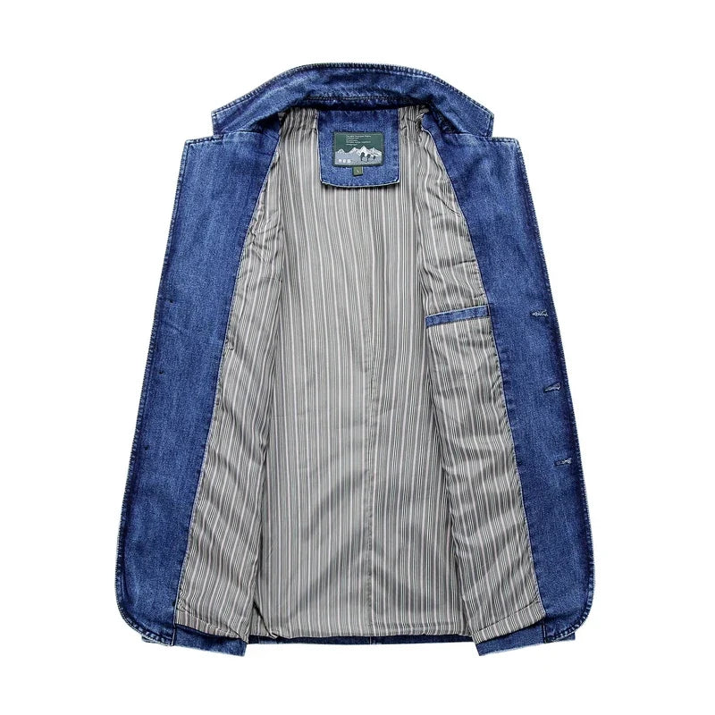 High Quality Men's Denim Blazers Male Coat Oversized Spring Autumn Fashion Casual Suit Jacket Men Clothing Outerwear 4xl AGZ01
