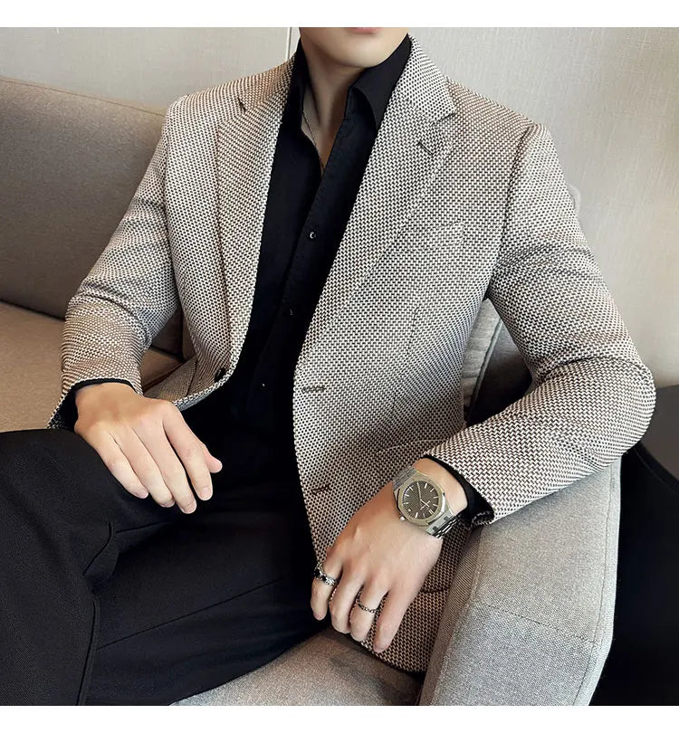 New Lmitation Linen Woven Slim Fit Suit Jacket Men Fashion Casual Business Blazers Wedding Social Party Dress Coats 4XL-M