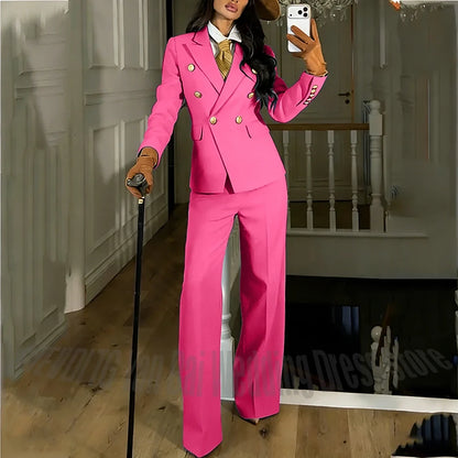 Navy Blue Women's Suit Regular Fitted Customized Peaked Lapel Blazer Professional Outfit(Jacket+Pants) Office Lady Daily Set