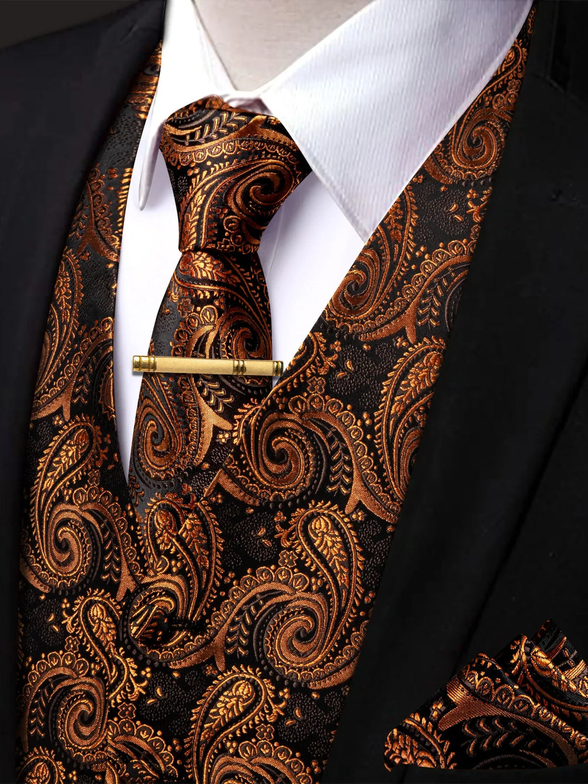 Men's Vest and Tie Set – Paisley Floral Waistcoat with Necktie for Weddings and Business Occasions