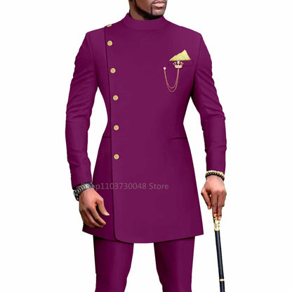 Tenues Homme avec Vêtements Africains Costume de Mariage Homme Blazer et Pantalon 2 Pièces Coupe Slim à Boutonnage Simple pour Dîner et Bal de Promo