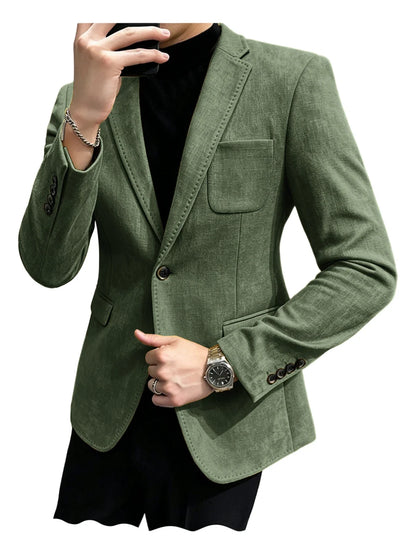 Cotton Linen Blend Men Suit Blazer Slim Fit Breathable Soft Man Jacket For Business Wedding Office Daily Vacation Outdoor Coat