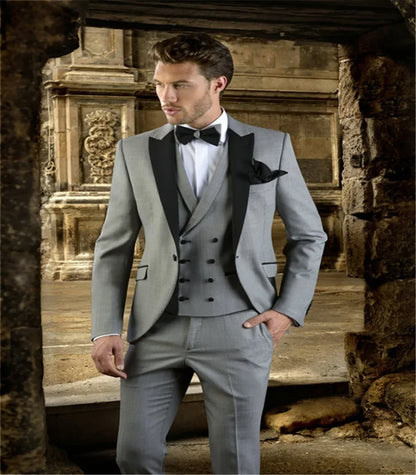 Fashion Ivory Costume Homme 3 Pieces Slim Fit Wedding Tuxedos One Button Peak Lapel Groomsmen Best Man Wear Men's Prom Blazer