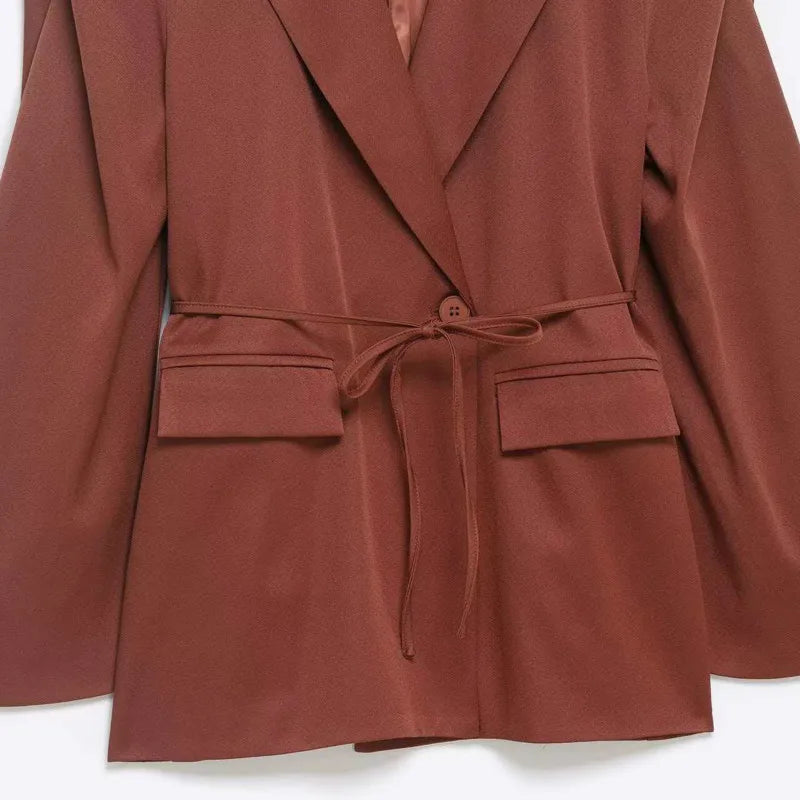 Spring Autumn New Women Blazer Notched Collar Single Button Flying Sleeve Solid Color High-End Elegant Fashion Coat HK18181