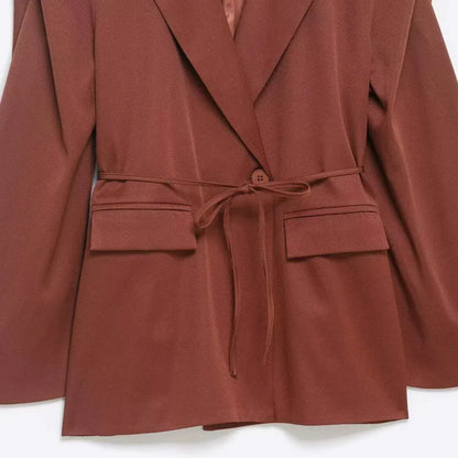 Spring Autumn New Women Blazer Notched Collar Single Button Flying Sleeve Solid Color High-End Elegant Fashion Coat HK18181
