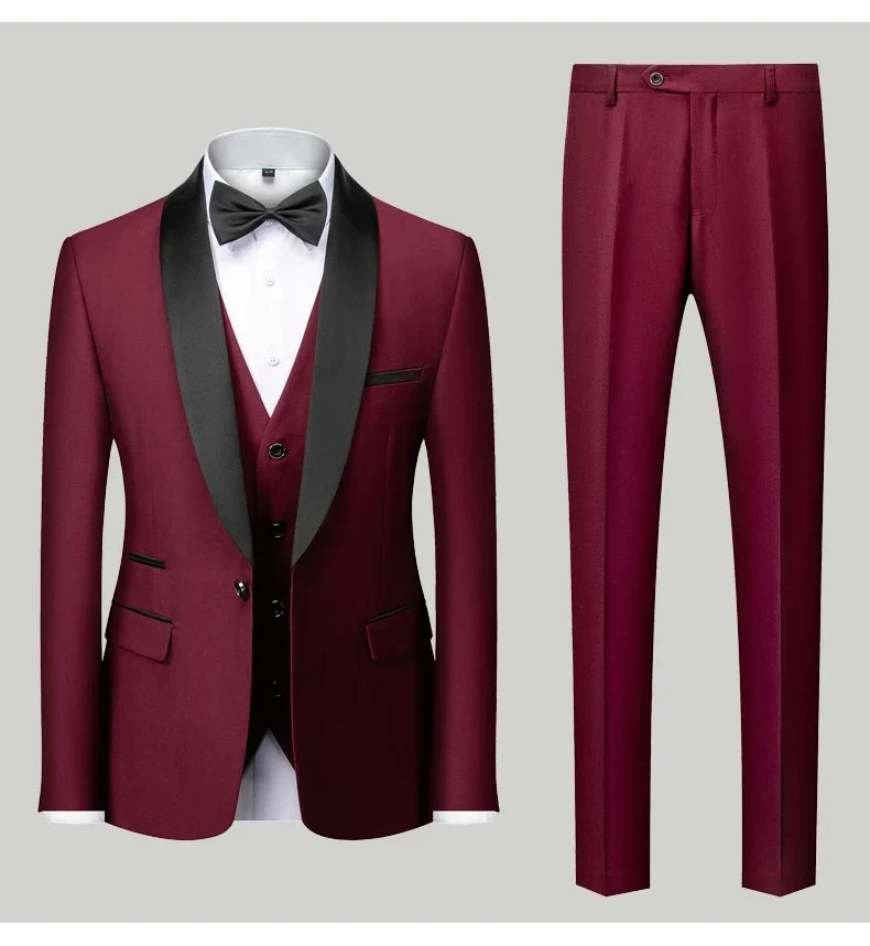 Men's Slim Fit Formal Suit Set – Blazer, Vest & Pants for Weddings & Parties
