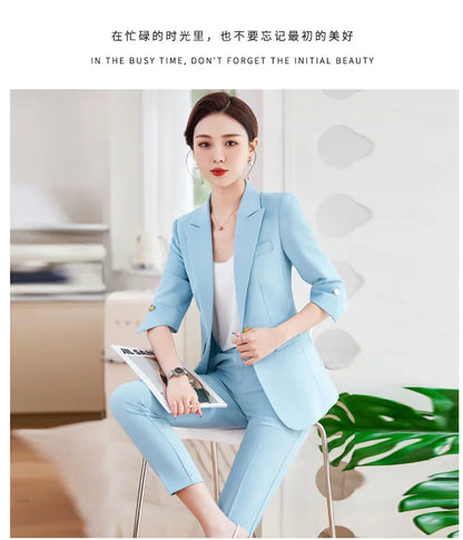 Fashionable professional women's mid-sleeved suit, high-quality two-piece pants + suit jacket, new spring 2026