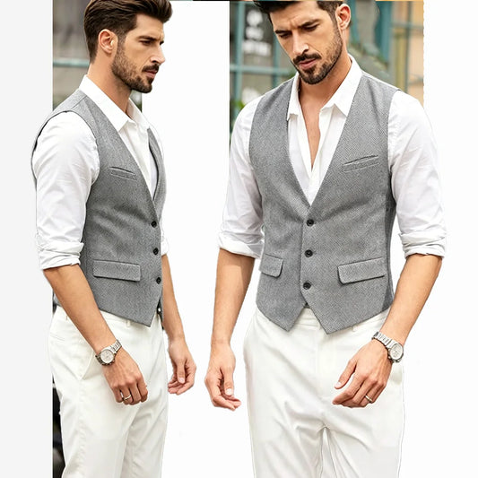 Herringbone Vest for Men – Single Breasted Blazer Waistcoat for Weddings & Smart Casual