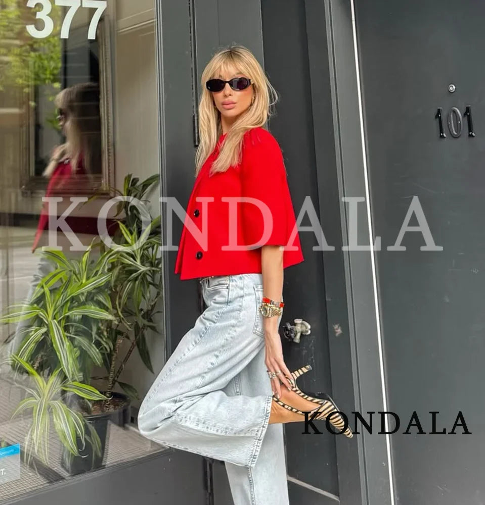 Commute Short Sleeve Blazer Women Summer Elegant Stand-up Collar Short Blazer New 2026 Trendy High Street Casual Blazer