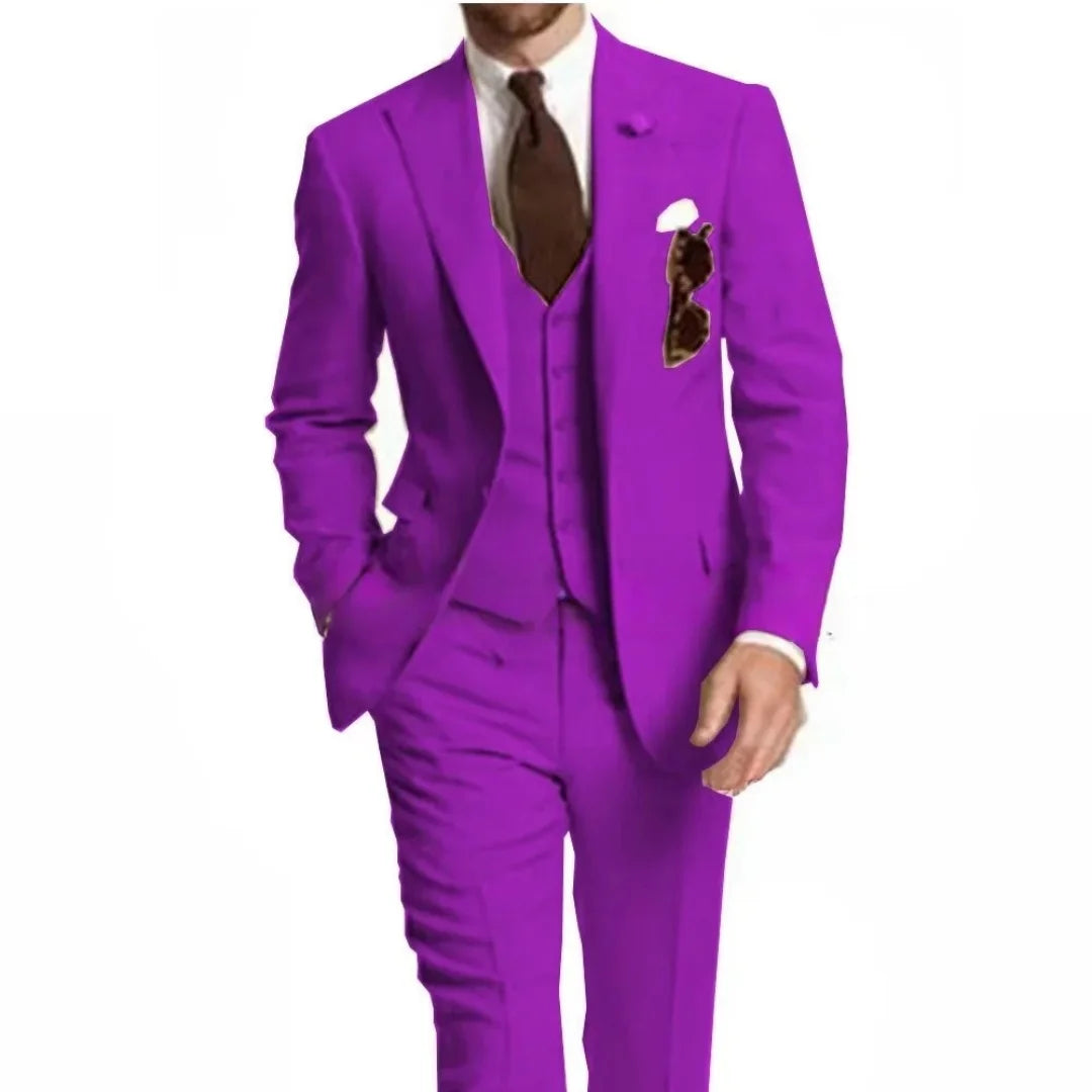 Men's Slim Fit Peak Lapel Wedding Suits 3-Piece Fashion Solid Formal Business Wear Blazer Vest Pants Groom Tuxedo Costume Homme