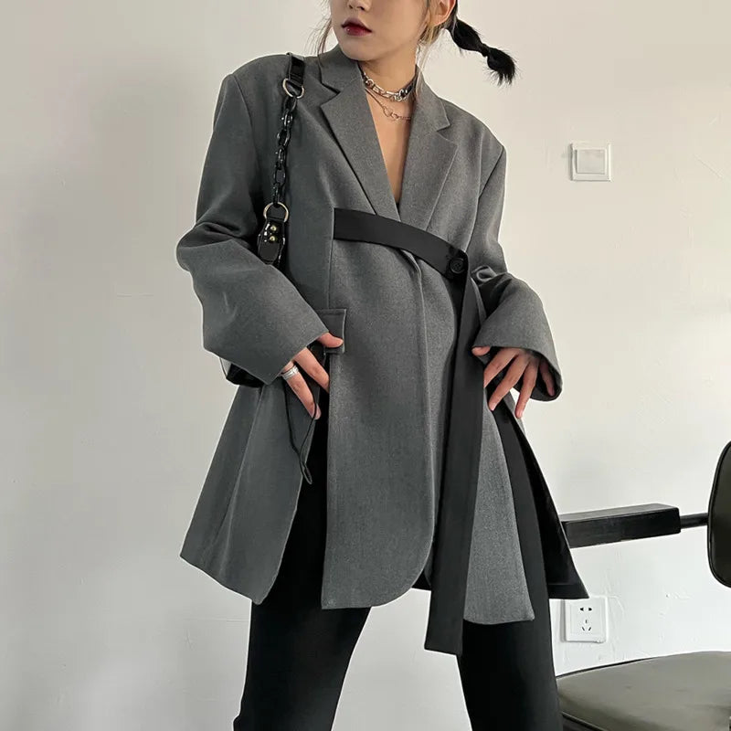 Spring Autumn New Women Blazer Niche Design Split Hem Ribbon Elegant Casual Fashion Chic Jacket High-end Trend Coat HK17058