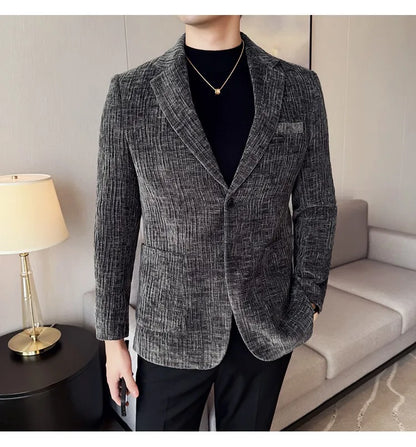 2025 Winter Chenier Thick Suit Jacket for Men Korean Slim Fit Casual Business Men Blazers Wedding Groom Office Social Dress Coat