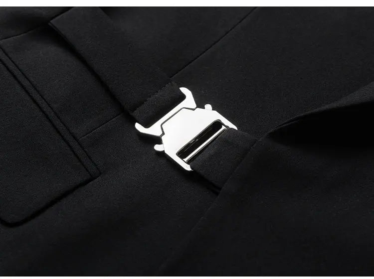 Men Suit Jacket Metal Buckle Designer Blazer Masculino Casual Man Dress Luxury Cool Black Chaquetas Hombre Elegantes Streetwear