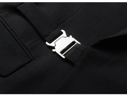 Men Suit Jacket Metal Buckle Designer Blazer Masculino Casual Man Dress Luxury Cool Black Chaquetas Hombre Elegantes Streetwear
